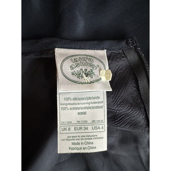 Vintage Laura Ashley 100% Silk Size 4 Navy Blue Maxi Dress - Picture 5 of 5